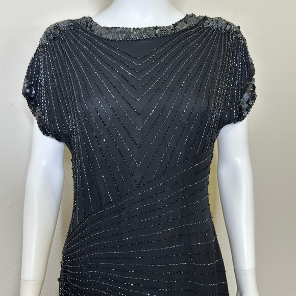 Oleg Cassini Vintage 1980’s Silk A-Line Beaded Long Dress in Black - Picture 4 of 10